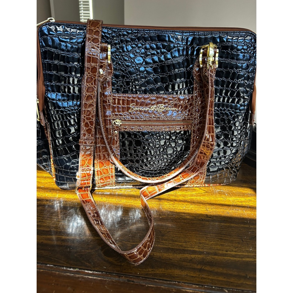 Samantha Brown Black Croc Embossed Travel/LapTop Bag Gold Hardware Laptop Bag